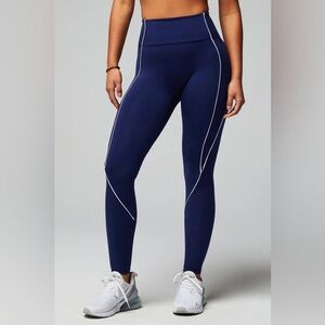 Fabletics Navy Blue High-Waisted Leggings with White Piping